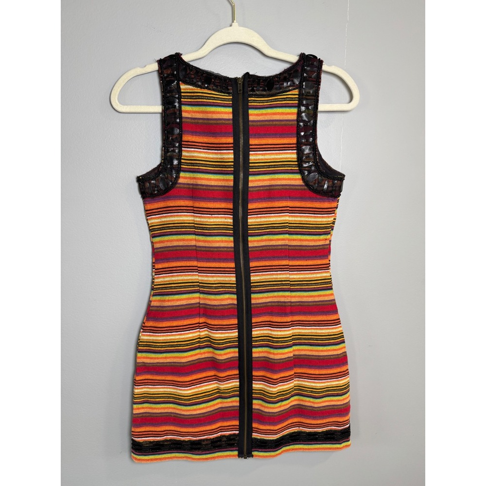 Free People New Romantics Striped Mini Dress 2 Beaded Trim Multicolor Boho - Picture 6 of 8